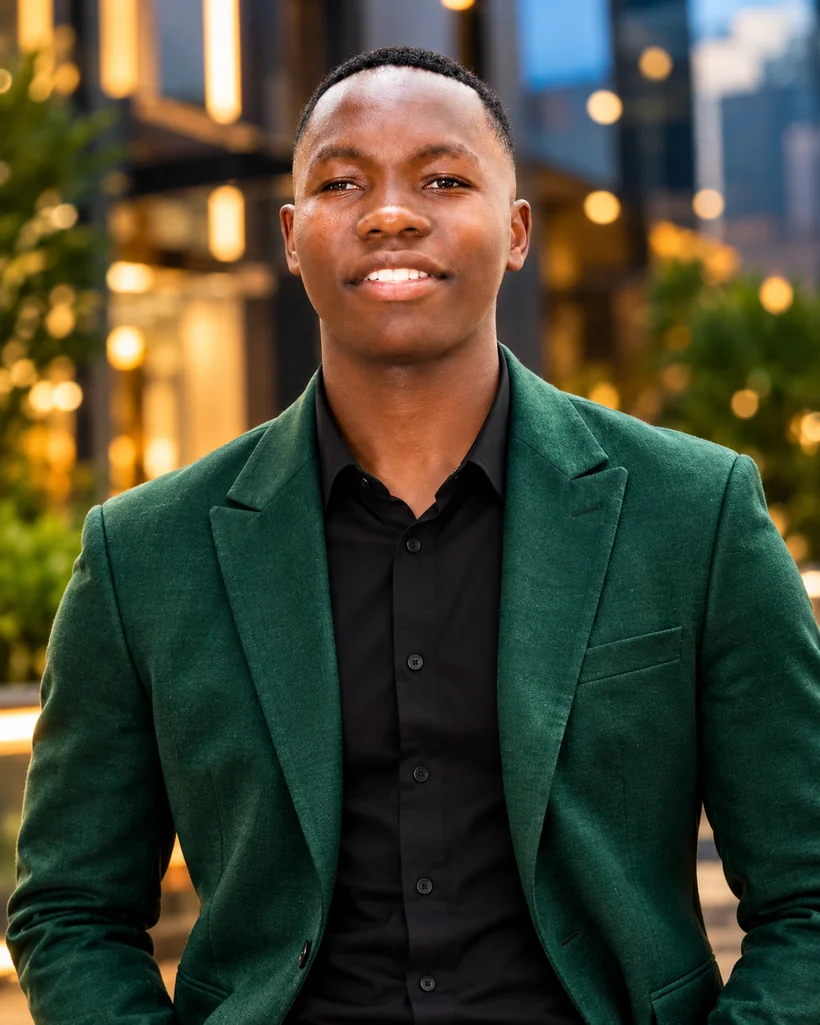 Emerald green tailored blazer editorial portrait