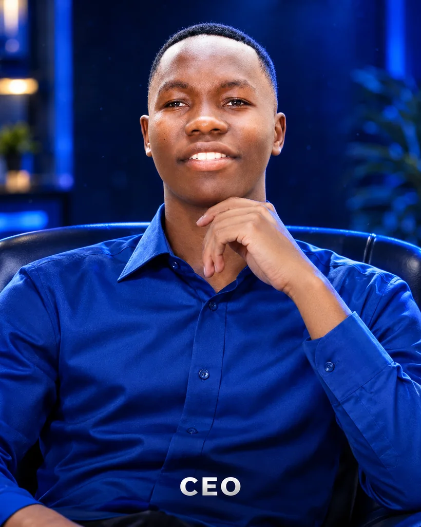 Blue-lit studio portrait concept suited to a creator or profile image